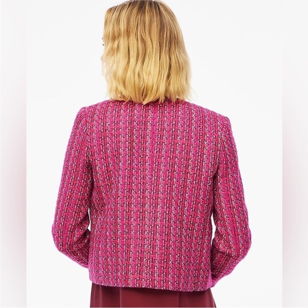J.Crew Pink Tweed Lady Jacket Size 2 Gold Crest Buttons Cropped Blazer BS928 New - Picture 4 of 14
